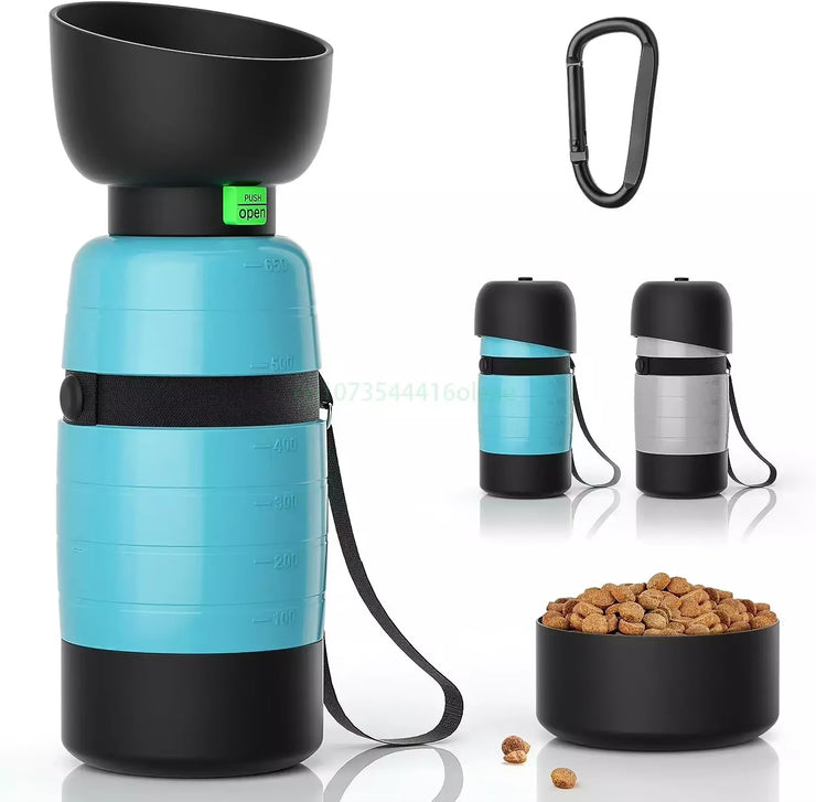 Upgraded Portable Dog Water Bottle with Food Container & Collapsible Bowl - Perfect for Outdoor Adventures, 650ml Capacity
