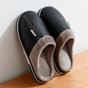 Cozy & Stylish Big Size Men's Winter Slippers - Indoor Waterproof PU Leather Home Shoes with Plush Lining