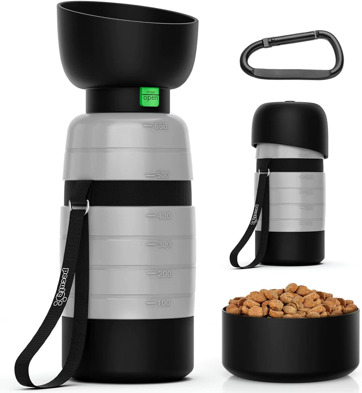 Upgraded Portable Dog Water Bottle with Food Container & Collapsible Bowl - Perfect for Outdoor Adventures, 650ml Capacity